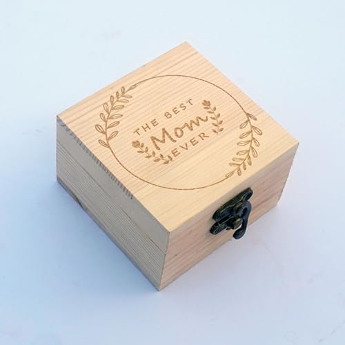 LONMAIX Handgefertigte Schmuckschatulle aus Kiefernholz mit Lasergravur "The Best Mom & Blumenkranz" – perfektes Geschenk für die Mutter (9 x 9 x 5,9 cm) von LONMAIX