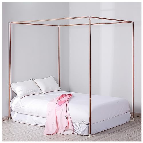 LONONE Bettrahmen aus Aluminiumlegierung, 4 Ecken, Bettrahmen für Schlafzimmer, Moskitonetz, Bettrahmen, Holzfarbe, Queen-Size-Bett von LONONE