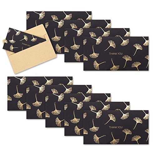 Dankeskarten Set 10 Stücke Klappkarten mit 10 Stücken Kraftpapier Umschlägen Schwarze Heißprägen Faltkarten Goldene Blumen Danksagungskarten für Geschäft Hochzeit Thanksgiving Day Jubiläum von LONTG