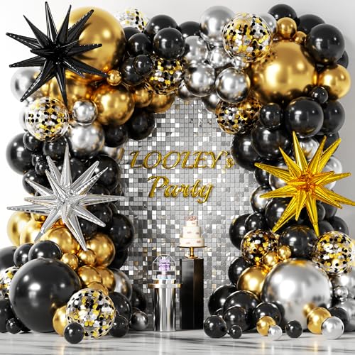 Ballongirlande in Schwarz, Gold und Silber (137 Packungen) von LOOLEY