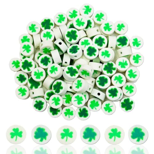 St. Patrick's Day Kleeblätter, handgefertigte Polymer-Ton-Perlen, Glücksklee-Drucke, Polymer-Ton, Abstandshalter für Damen, Schmuckherstellung, DIY, Charms, Armband, Halskette, Haarspange, Zubehör, von LOPURO