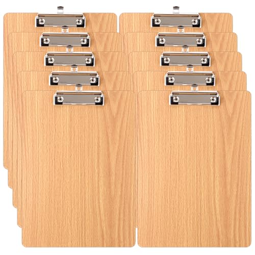 LOPYXBR 10 Stück Klemmbrett A4 Holz, 318x225x4mm Klemmbretter A4 Holz mit Metalklemme und Aufhängeose, A4 Clipboard für Büro, Restaurant, Schule von LOPYXBR