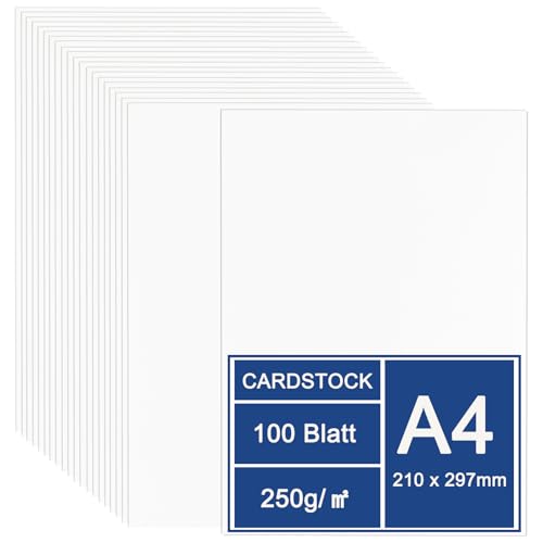 LOPYXBR 100 Blatt Kartonpapier A4 Weiß, 21 x 29,7 cm Dicker Papier, 250 g/m² Kartonpapier, Dickes Papier a4 zum Drucken, Druckbar Blanko Karten für DIY, Danksagungskarten, Hochzeitseinladungen von LOPYXBR