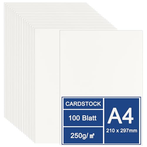 LOPYXBR 100 Blatt Tonkarton A4 Elfenbein, 21 x 29,7 cm Dicker Papier, 250 g/m² Kartonpapier, Dickes Papier a4 zum Drucken, Druckbar Blanko Karten für DIY, Hochzeitseinladungen, Danksagungskarten von LOPYXBR