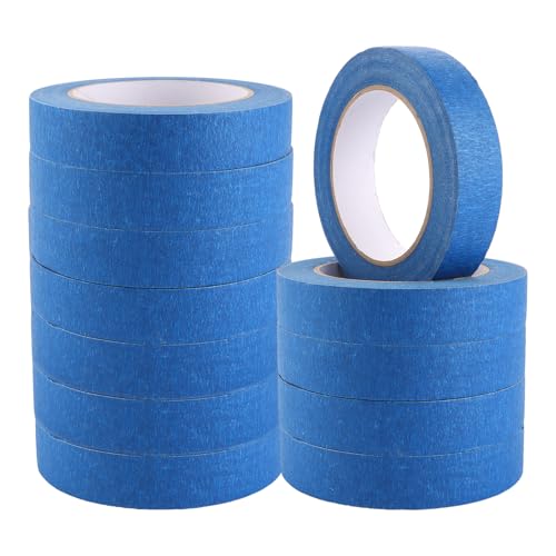 LOPYXBR 12 Rolle Kreppband Malerband, 24 mm x 50 m Abklebeband Masking Tape, Blaues Klebeband Malerarbeiten, Kreppband für Malerarbeiten, Renovierungen, Handwerk und DIY von LOPYXBR