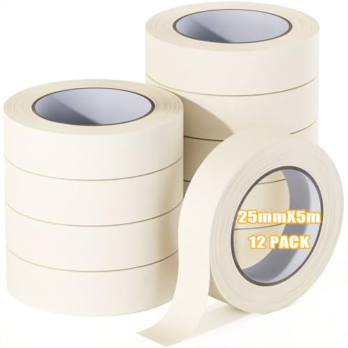 LOPYXBR 12 Rollen Malerkrepp 25mmx50m Kreppband Weiß Masking Tape Hohe Viskosität Abklebeband Klebeband Malerarbeiten Maler Klebeband Keine Rückstände für Malerarbeiten Sauberes Renovieren Dekoration von LOPYXBR