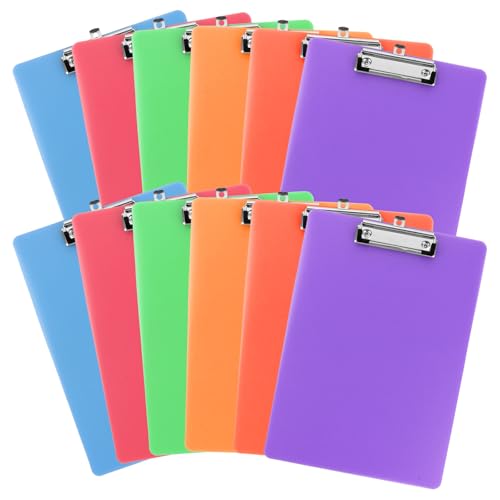 LOPYXBR 12 Stück Klemmbrett A4, Kunststoff Klemmbretter A4 mit Metalklemme und Aufhängeose, 315x225mm Clipboard A4 für Schule,Zuhause, Büro von LOPYXBR