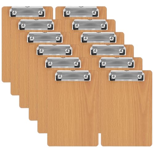 LOPYXBR 12 Stück Klemmbrett A5 Holz, 215x146x3MM Klemmbretter A5 Holz mit Metalklemme und Aufhängeose, A5 Clipboard für Büro, Restaurant, Schule von LOPYXBR