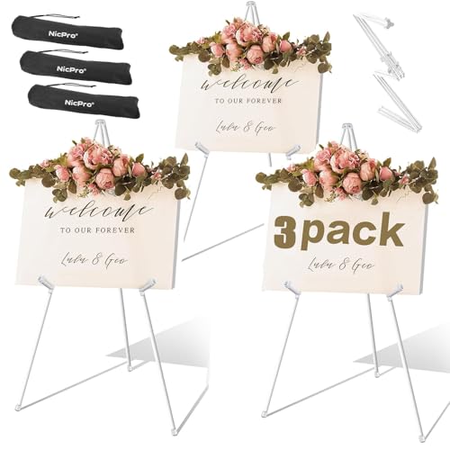 LOPYXBR 3 Stück Staffelei Weiß, 168cm Verstellbares Staffelei Hochzeit Faltbare Künstler Staffelei, Tragbare Staffelei Ständer Hochzeit für Hochzeit Poster Malerei Leinwand Display von LOPYXBR