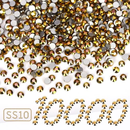 10.000 Stück goldene Strasssteine, flache Rückseite, Kristallglasstein, rund, SS10, 2,7–2,9 mm von LOSKOSSLTDD1