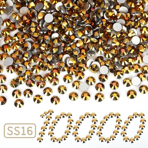 10.000 Stück goldene Strasssteine, flache Rückseite, Kristallglasstein, rund, SS16, 3,8–4,0 mm von LOSKOSSLTDD1