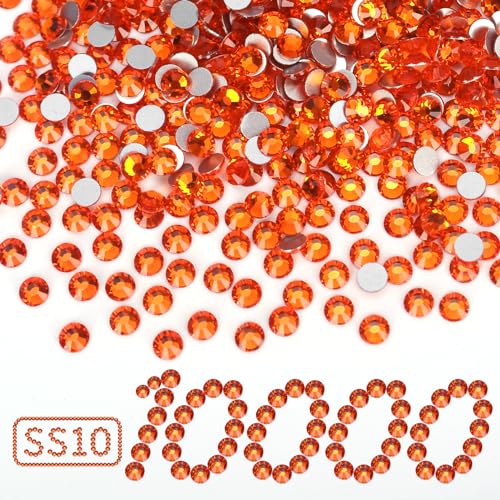 10.000 Stück orangefarbene Strasssteine, flache Rückseite, Kristallglasstein, rund, SS10, 2,7–2,9 mm von LOSKOSSLTDD1