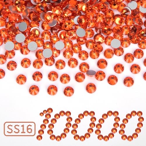 10.000 Stück orangefarbene Strasssteine, flache Rückseite, Kristallglasstein, rund, SS16, 3,8–4,0 mm von LOSKOSSLTDD1