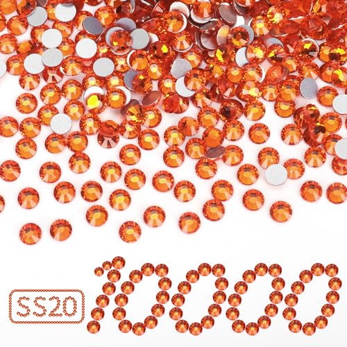 10.000 Stück orangefarbene Strasssteine, flache Rückseite, Kristallglasstein, rund, SS20, 4,6–4,8 mm von LOSKOSSLTDD1