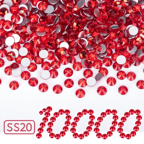 10.000 Stück rote Strasssteine, flache Rückseite, Kristallglasstein, rund, SS20, 4,6–4,8 mm von LOSKOSSLTDD1