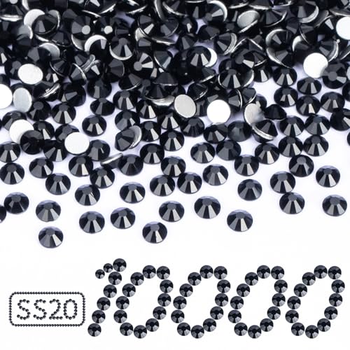 10.000 Stück schwarze Strasssteine, flache Rückseite, Kristallglasstein, rund, SS20, 4,6–4,8 mm von LOSKOSSLTDD1