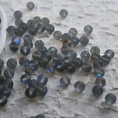 100 Stück 6 mm matte Aurora-Kristallglasperlen, graue mystische Aura-Quarz-Perlen, Merimaid, mattierte Mondstein-Perlen, Kristall-Heilkraft für Schmuckherstellung von LOSKOSSLTDD1