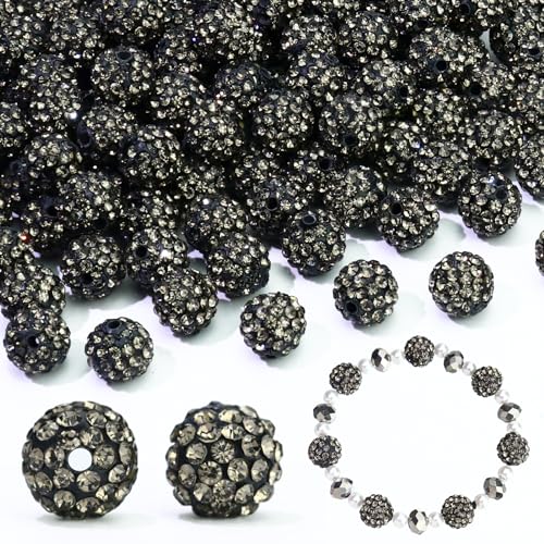 110 Stück 10 mm Strassperlen zur Schmuckherstellung, runde Polymer-Ton-Strassperlen zum Basteln, Armband, Baseball-Halskette, Perlenstift, ausgefallene Shamballa-Pavé-Disco-Diamantperlen, von LOSKOSSLTDD1