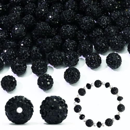 110 Stück schwarze Strass-Perlen für Baseball-Schmuckherstellung, runde Polymer-Ton-Kristallperlen zum Basteln, für Armbänder, Halsketten, Ohrringe, ausgefallene von LOSKOSSLTDD1