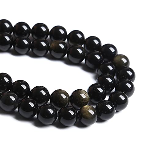 12 mm 32 Stück natürliche Stein-Perlen aus goldenem Obsidian, lose Abstandshalter für Schmuckherstellung, DIY-Armbänder von LOSKOSSLTDD1