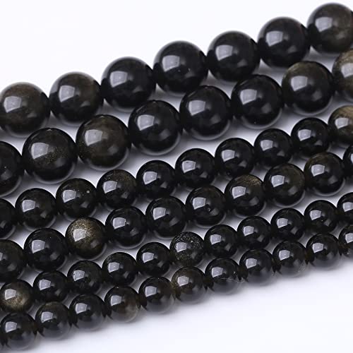 12 mm große, schwarze, goldene Obsidian-Perlen, runde lose Perlen, natürliche Edelsteinperlen, Kristall-Energiesteinperlen für Schmuckherstellung, DIY, Armband, Halskette von LOSKOSSLTDD1