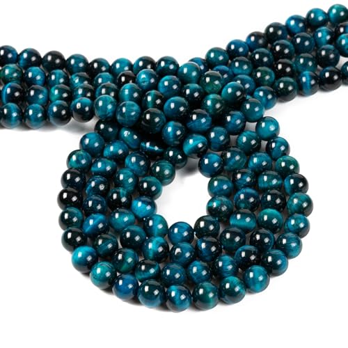 120 Stück 8 mm natürliche Edelsteine, rund, glatt, Abstandshalter für Schmuckherstellung, Gliederarmbänder, Halsketten, Strang mit Kristall-Stretchschnur, Abstandshalter (Aquamarin-Tigerauge) von LOSKOSSLTDD1