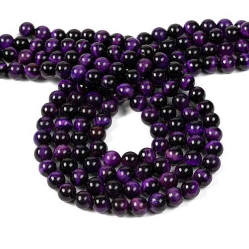 120 Stück 8 mm natürliche Edelsteine, rund, glatt, Abstandshalter für Schmuckherstellung, Gliederarmbänder, Halsketten, Strang mit Kristall-Stretchschnur, Abstandshalter (violettes Tigerauge) von LOSKOSSLTDD1