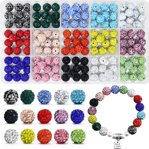 150 Stück 10 mm Strass-Perlen zur Schmuckherstellung, gemischte runde Polymer-Ton-Kristallperlen für Bastelarbeiten, Armbänder, Halsketten, Ohrringe, ausgefallene von LOSKOSSLTDD1