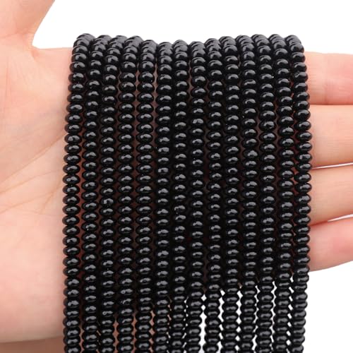 150 Stück natürliche 2 x 4 mm schwarze Obsidian-Rondelle-Perlen, natürliche Abakus-Scheibensteinperlen, lose Abstandshalter, Edelsteinperlen für DIY-Armbänder, Halsketten, Schmuckherstellung von LOSKOSSLTDD1