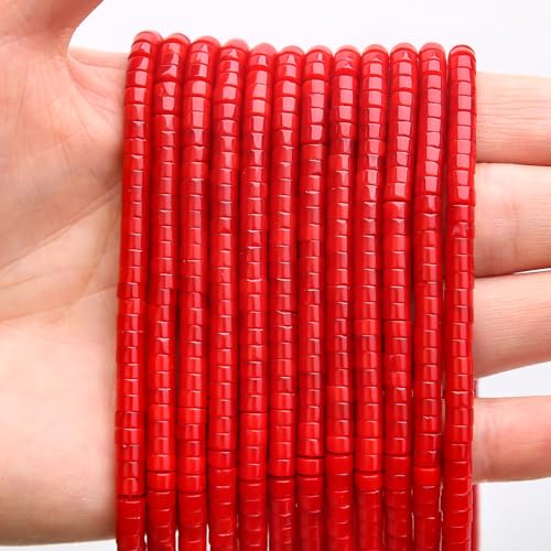 150 Stück natürliche rote Korallen-Abstandshalter-Perlen, lose Halbedelstein-Perlen, flach, rund, Heishi-Scheibensteinperlen für Perlenschmuck, 4 mm x 2 mm, 38 cm von LOSKOSSLTDD1