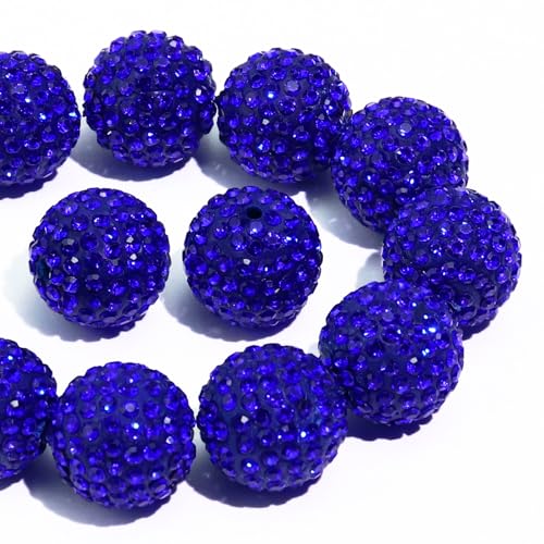 16 mm Strassperlen zum Basteln, runde Polymer-Ton-Kristallperlen für Schmuckherstellung, Armband, Halskette, Ohrringe, Perlenstift, ausgefallene Shamballa-Disco-Diamantperlen, Dunkelblau/Königsblau, von LOSKOSSLTDD1