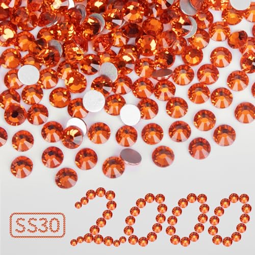 2000 Stück orangefarbene Strasssteine, flache Rückseite, Kristallglasstein, rund, SS30, 6,4–6,6 mm von LOSKOSSLTDD1