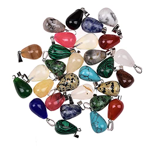 30 Stück Tropfen-Stein-Anhänger, Wassertropfen-Heilkristall, Quarz, Chakra, Edelstein, Reiki-Charms, zufällige Farbmischung, für DIY-Halsketten, Schmuckherstellung von LOSKOSSLTDD1