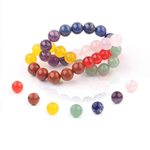 7 Chakra-Edelsteinperlen, 10 mm, poliert, rund, glatt, natürlicher Chakra-Stein, 35 Stück Heilkristalle und Steine für Schmuckherstellung, 38,1 cm (7 Chakra-Steine, 10 mm) von LOSKOSSLTDD1