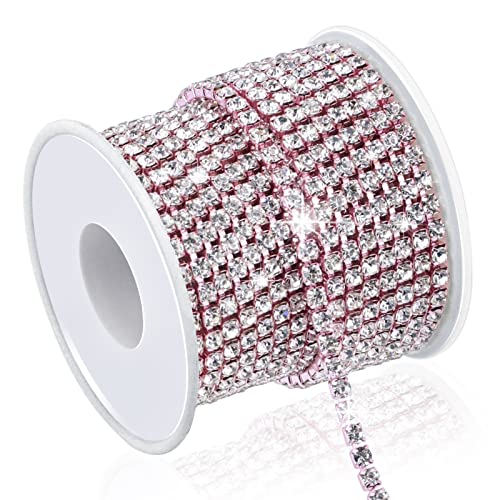 9,1 m, 4 mm Kristall-Strass-Kette zum Nähen von Crocs-Schuhen, SS16 Strass-Kette für Bastelbecher, Schmuck, Hochzeitsstrauß, DIY-Dekoration, Nähen, geschlossene Kettenbesatz, rosa transparent von LOSKOSSLTDD1