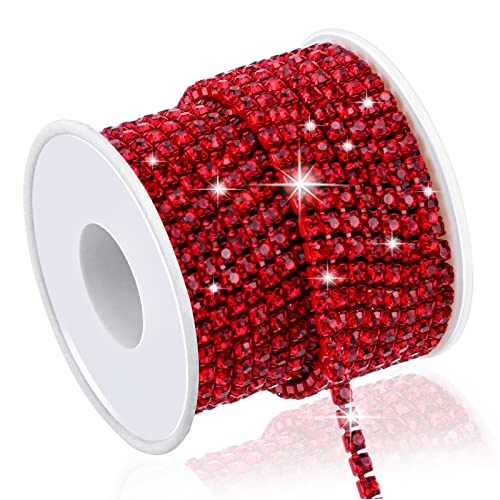 9,1 m, 4 mm Kristall-Strass-Kette zum Nähen von Crocs-Schuhen, SS16 Strasskette für Bastelbecher, Schmuck, Hochzeitsstrauß, DIY-Dekoration, Nähen, geschlossene Kettenbesatz, Siam/Rot von LOSKOSSLTDD1