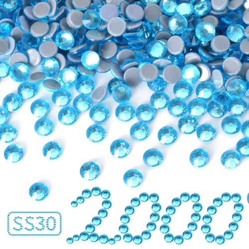 Aquamarin-Hotfix-Strasssteine für Bastelarbeiten, Kleidung, DIY-Dekoration, SS30, 6,4–6,6 mm, 2000 Stück von LOSKOSSLTDD1