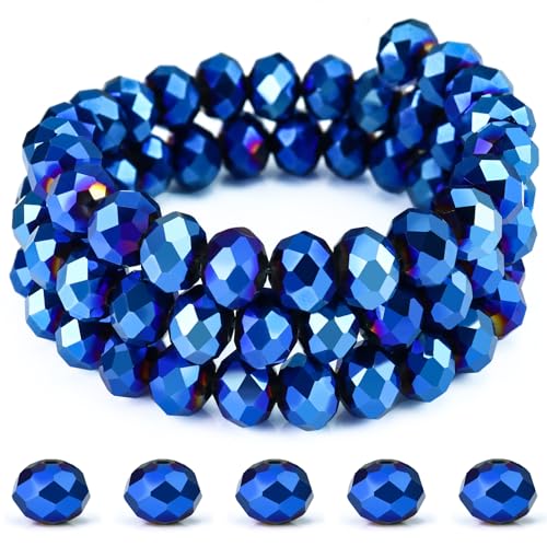 Briolette-Kristallglasperlen zur Schmuckherstellung, 100 Stück, 10 mm, Rondelle-Kristallperlen zum Basteln, Windspiele, Sonnenfänger, Briolette-Glas-Abstandshalter (blau, 10 mm) von LOSKOSSLTDD1