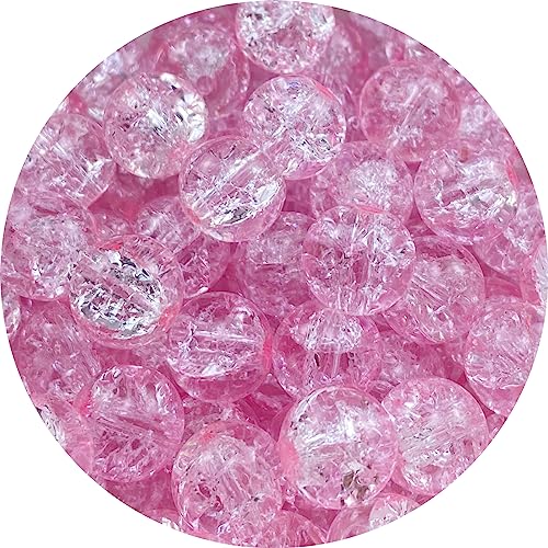 Craquelé-Glasperlen, 10 mm, Kristallglasperlen für Schmuckherstellung, runde Abstandshalter, Glasbastelperlen, Großpackung Perlen für Halsketten, Armbänder, Ohrringe, DIY-Schmuckherstellung, Rosa, 100 von LOSKOSSLTDD1