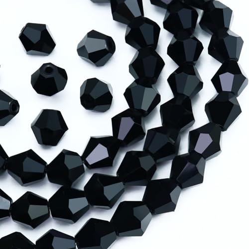 Doppelkegel-Kristall-Perlen, 8 mm, kleine facettierte Doppelkegel-Glasperlen für Schmuckherstellung, DIY-Armband, Halskette, Puppen, Schwarz, 8 mm, 100 Stück von LOSKOSSLTDD1