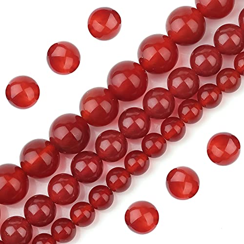 Natürliche Karneol-Kristallperlen, rote Achate, 6 mm, poliert, rund, glatt, Edelsteinperlen für Schmuckherstellung, Erwachsene, 38,1 cm (roter Achat, 6 mm) von LOSKOSSLTDD1