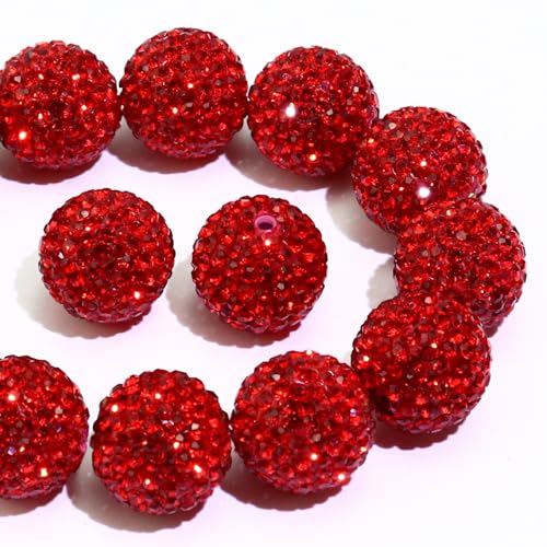 Rote Strassperlen zum Basteln, runde Polymer-Ton-Kristallperlen für Schmuckherstellung, Armband, Halskette, Ohrringe, Perlenstift, ausgefallene Shamballa-Pavé-Discokugel-Diamantperlen, 20 Stück von LOSKOSSLTDD1