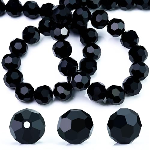 Runde Kristallglasperlen zur Schmuckherstellung, 8 mm, facettierte Rondelle-Kristallperlen zum Basteln, Weinanhänger, Windspiele, Sonnenfänger, Schmuck-Abstandshalter, 100 Stück (Jet Black) von LOSKOSSLTDD1