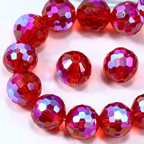 Runde Kristallperlen zur Schmuckherstellung, 10 mm, Rot/Siam Paradise, facettierte Kristallglasperlen zum Basteln, für Armbänder, Windspiele, Sonnenfänger, #5003, Rondelle-Abstandshalter, lose von LOSKOSSLTDD1