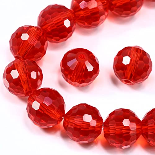 Runde Kristallperlen zur Schmuckherstellung, 10 mm, rot/Siam-Kristallglasperlen für Bastelarbeiten, Armbänder, Windspiele, Sonnenfänger, Rondelle-Abstandshalter, facettierte lose Edelsteine, 50 Stück von LOSKOSSLTDD1