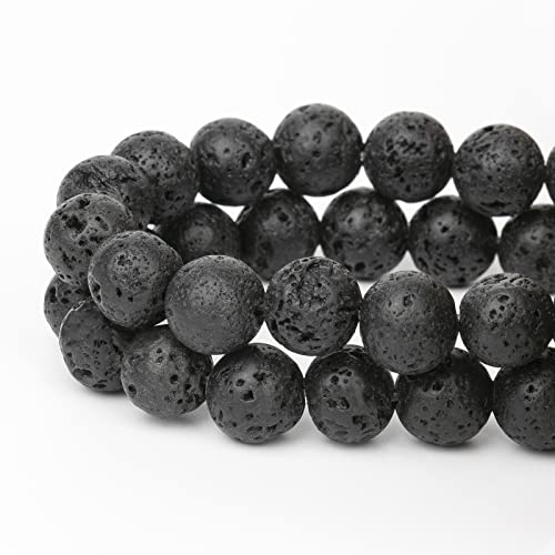 Schwarze Vulkan-Lava-Perlen, rund, 10 mm, 35 Stück, Natursteinperlen für Schmuckherstellung, Bastelarbeiten, Armbänder, Halsketten und Ohrringe von LOSKOSSLTDD1