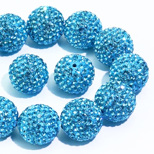 Strassperlen zum Basteln, runde Polymer-Ton-Kristallperlen für Schmuckherstellung, Armband, Halskette, Ohrringe, Perlenstift, ausgefallene Shamballa-Disco-Diamantperlen, Aquamarin/Seeblau, 20 Stück von LOSKOSSLTDD1