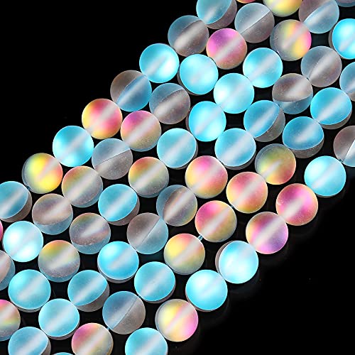 Vitrail Kristall-Glasperlen, 8 mm, matt, glitzernd, rund, lose Perlen, Regenbogen-holografischer synthetischer Mondstein für Schmuckherstellung, DIY-Armband von LOSKOSSLTDD1