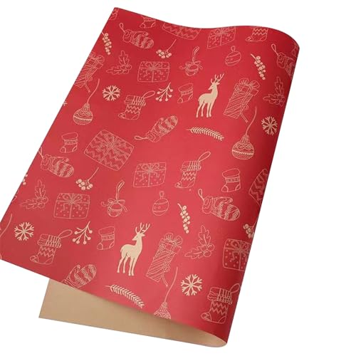 LOSVIP # 5PC Christmas Wrapping Paper Xmas Wrapping Paper Recyclable Kraft Paper For Christmas Boxes Gift Wrap Birthday Festival Decorations 50x70cm (RD1, A) von LOSVIP