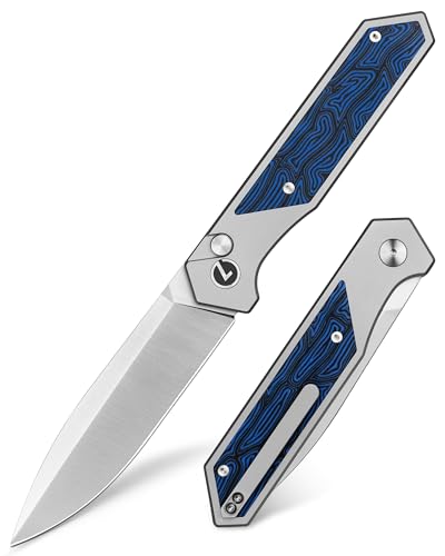 LOTHAR RAPTOR Klappmesser, 21.4CM Scharfe 14C28N Stahl Taschenmesser, Damast G10 Handle Einhandmesser mit Knopfdruck, EDC Messer, Gürtelclip, Ideal für Outdoor Enthusiasten (blau) von LOTHAR